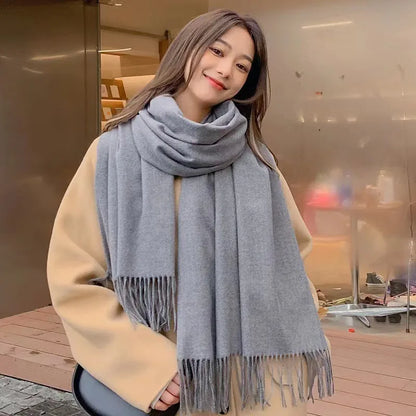 Women Cashmere Wool Scarf Warm Checkered Winter Wrap - Smarsty
