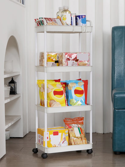 Plastic Rolling Utility Cart with Handle Storage Trolley for Office, Living Room, Kitchen, Movable Storage Organizer with Wheel by Smarsty