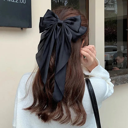 Korean Satin Hair Clips with Big Bowknot for Women - Smarsty