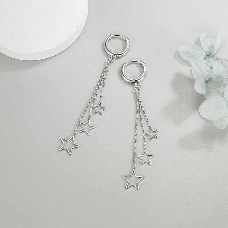 Elegant 925 Sterling Silver Hoop Earrings with Long Tassels - Smarsty