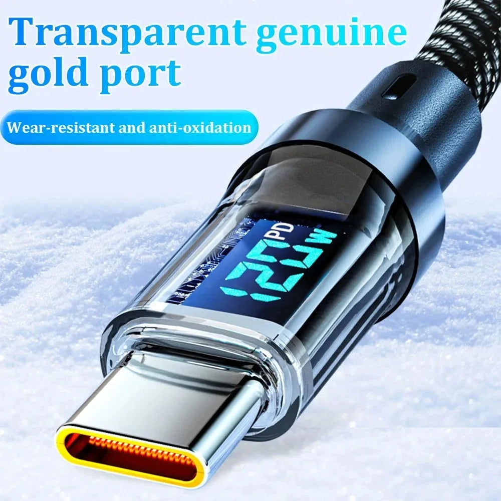 120W Type C to Type C Cable Phone Super Fast Charging Cable With LED Display USB To Type-C Data Cord For Xiaomi Samsung Huawei - Smarsty