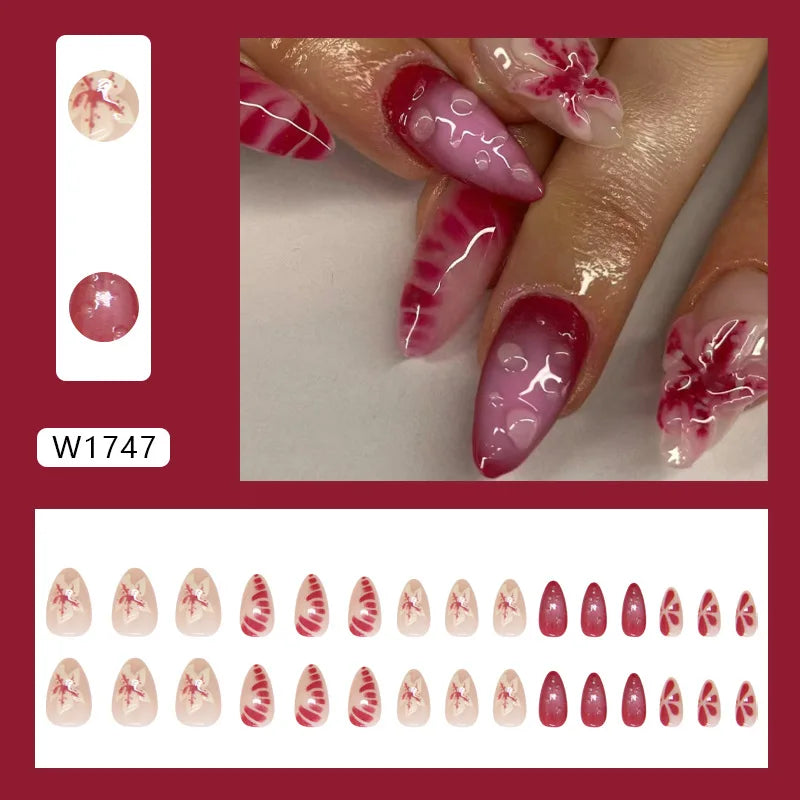 24pcs Flower Design Fake Nail Tips Full Cover - Smarsty
