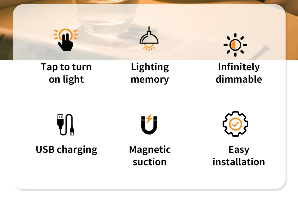 Rechargeable LED Night Light with Dimmable Touch Switch - Smarsty