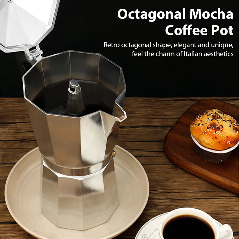 Aluminum Coffee Kettle Latte Percolator Home Italian Octagonal Moka Coffee Pot Office Travel Outdoor Camping Espresso Tea Pot