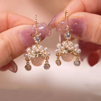 Pearl Long Earrings With Rhinestones For Wedding Fashion - Smarsty