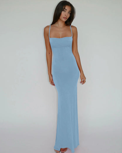 Hugcitar 2025 Spring Solid Sleeveless Backless Elegant Sexy Bodycon Y2K Maxi Prom Dress Women Clothes Birthday Party Casual Y2K