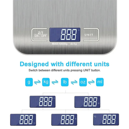 5kg/1g Digital Kitchen Scale LED Stainless Steel High-precision Electronic Scales Home Jewelry Food Weighing Baking Tools