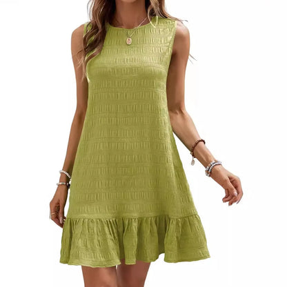 Solid Color Casual Loose Short Dresses For Women 2024 Fashion Summer Women's A-Line Midi Dress Elegant Vintage Female Dresses - Smarsty