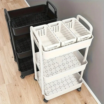 3-Tier Durable Rolling Storage Cart with Wheels for Kitchen Bathroom Bedroom