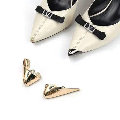 Women High Heel Metal Toe Cap Wear and Tear Concealer Anti-kicking Leather Shoes Point Protector Flat Shoe Tips Cap Accessorices - Smarsty