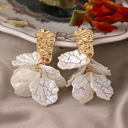 Korean Fashion White Crystal Flower Dangle Earrings for Women - Smarsty