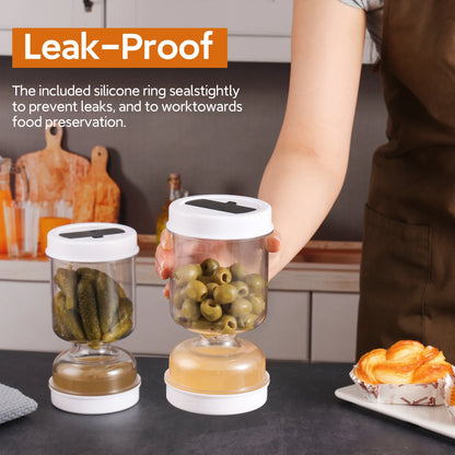 Pickles Jar With Forks Dry and Wet Dispenser Pickle and Olives Hourglass Jar Cucumber Container for Kitchen Juice Separator Tool