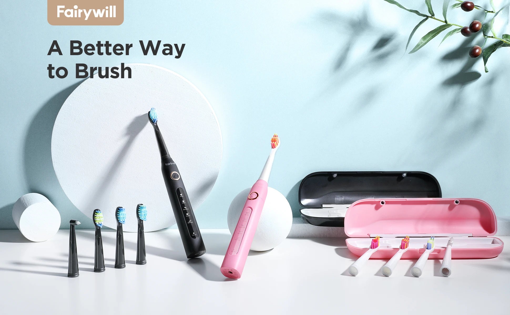 Fairywill Sonic Electric Toothbrush FW-D7 set USB Charge Toothbrushes case for Adult with tooth brush Heads 5 Mode Smart Time - Smarsty