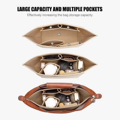 Felt Insert Bag Fits For Longchamp Handbag Liner Bag Felt Cloth Makeup Bag Support Travel Portable Insert Purse Organizer - Smarsty