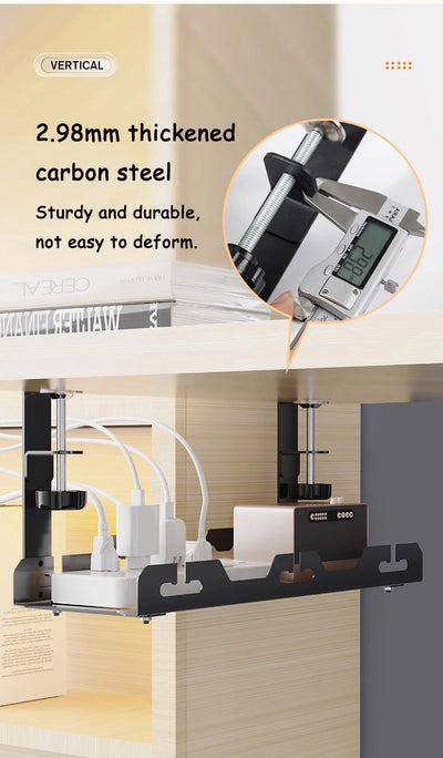 Telescopic Under Table Storage Rack Metal Cable Management Tray Home Office Desk Wire Organizer No Punching Storage Accessories by Smarsty