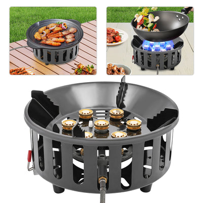 7-Core Camping Stove High-Power Strong Fire Portable Tourist Gas Burner Windproof Electronic Ignition Camping Equipment 21000W