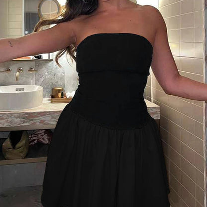 Black Sexy A-Line Dress Summer Strapless Women Slim Fit Off Shoulder Fashion Patchwork Casual Party Female Mini Dresses Clothing