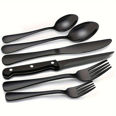 36-Piece Black Silverware Set With Steak Knives, Black Flatware Set Food-Grade Stainless Steel Tableware Cutlery Set