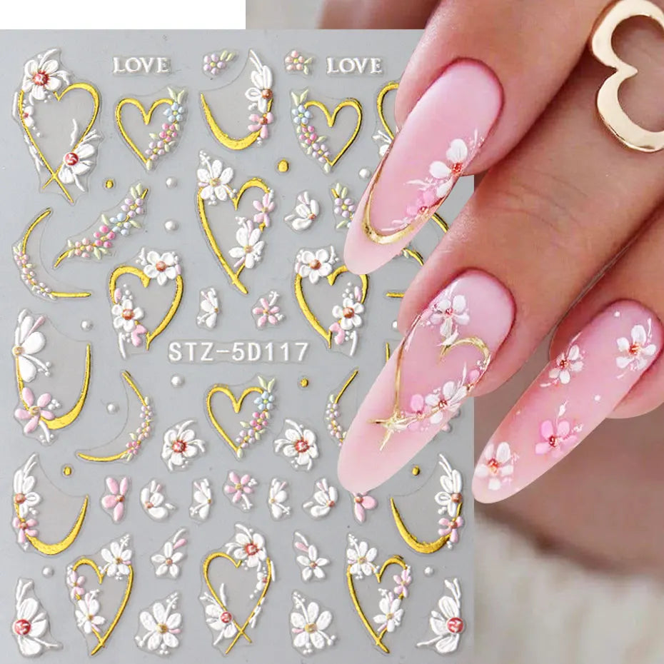 5D Kawaii Floral Nail Stickers for Wedding Decor - Smarsty