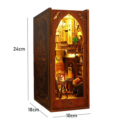 DIY Book Nook Shelf Insert Kit 3D Wooden Puzzle Doll House Assembly Building Model Bookends With Furniture LED Light Xmas Gifts by Smarsty