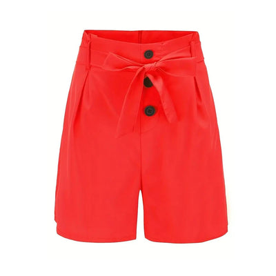 Y2K Solid Button Front Shorts Tie Waist Beach Summer High Waist Shorts Women's Clothing - Smarsty