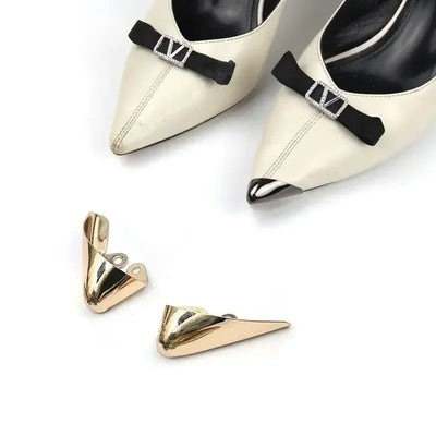 Women High Heel Metal Toe Cap Wear and Tear Concealer Anti-kicking Leather Shoes Point Protector Flat Shoe Tips Cap Accessorices - Smarsty