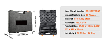 SucceBuy 1/2" Drive Impact Socket Set  6 Point Cr-V Alloy Steel for Auto Repair Easy-to-Read Size Markings Rugged Construction