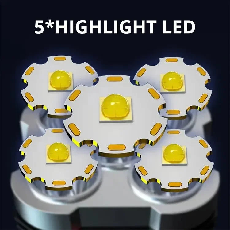 5LED High Power Led Flashlights Rechargeable Camping Spotlight with Side Light 3 Lighting Modes for Camping Adventure Outdoor - Smarsty
