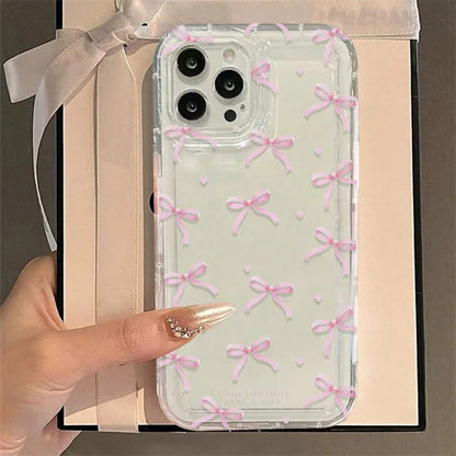Pink Heart Bow iPhone Case Soft Clear Shockproof Protection - Smarsty
