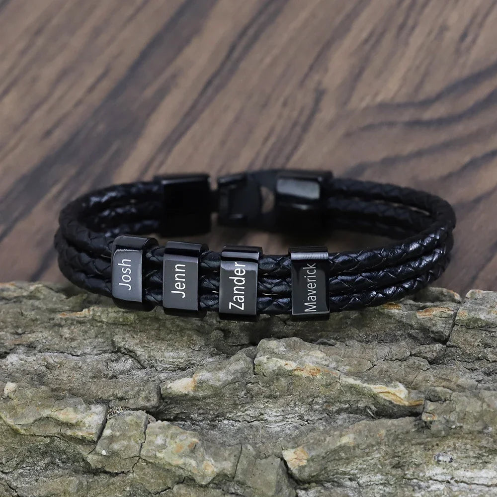 Personalized Men Leather Bracelet Custom Name Gift - Smarsty