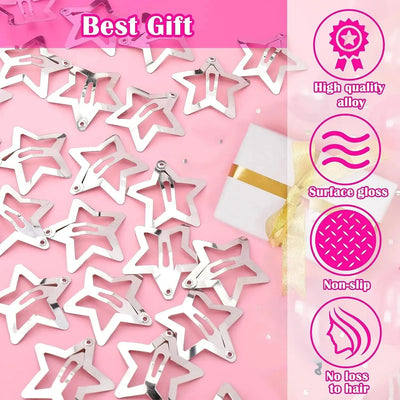 Y2K Silver Star Hair Clips for Girls Stylish Metal Barrettes - Smarsty