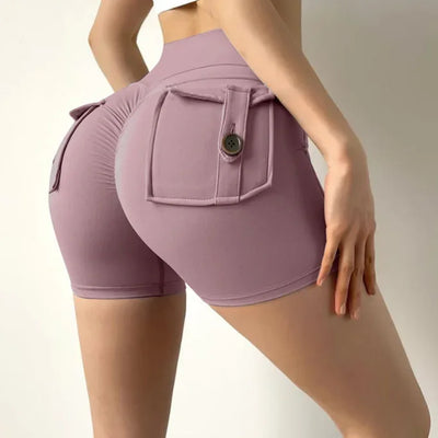Summer Peach Butt Fitness Exercise Three-Quarter Pants Cargo Air Dry Pocket Yoga Tight lift the hips Women's Shorts - Smarsty