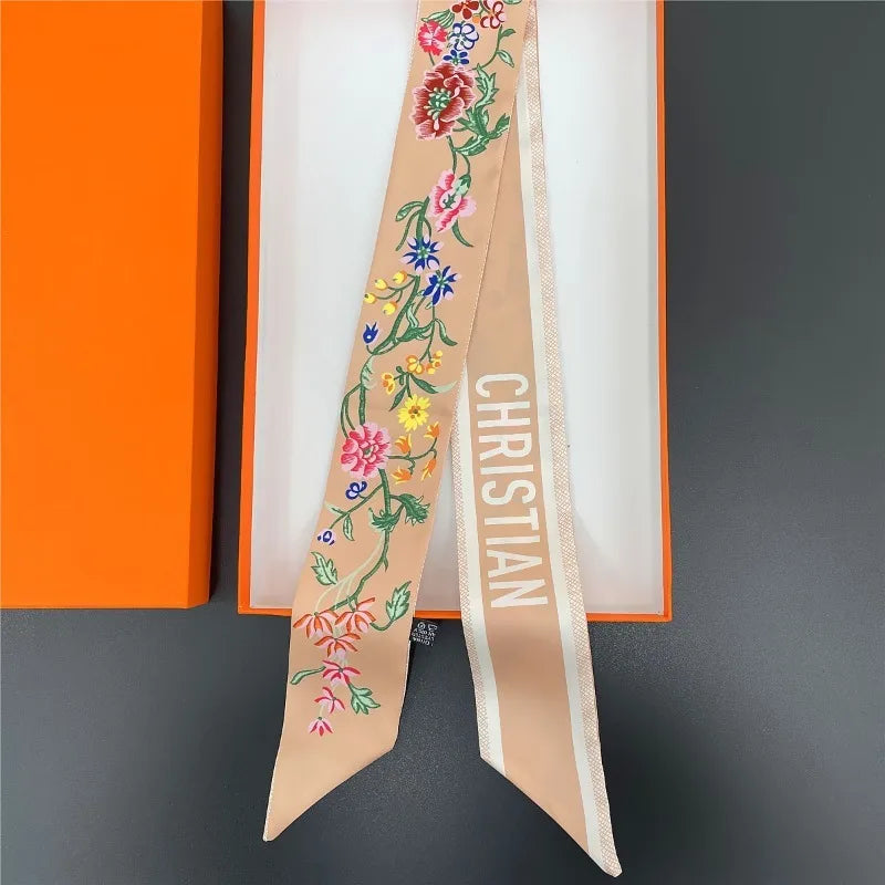 Floral Printed Silk Scarf Lightweight Summer Accessory - Smarsty