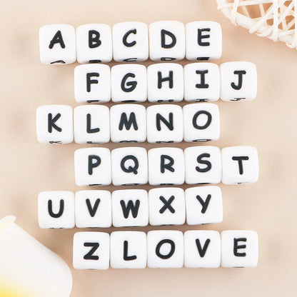 50Pcs Silicone Alphabet Beads White DIY Jewelry Making - Smarsty