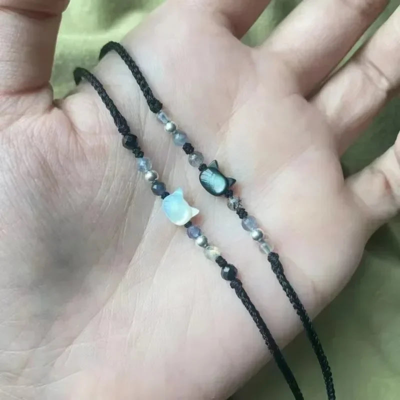Moonstone Obsidian Couple Bracelets Handmade Minimalist Jewelry - Smarsty