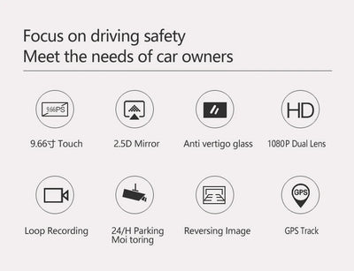10 Inch Touch Screen Dash Cam Front And Rear Cameras - Smarsty