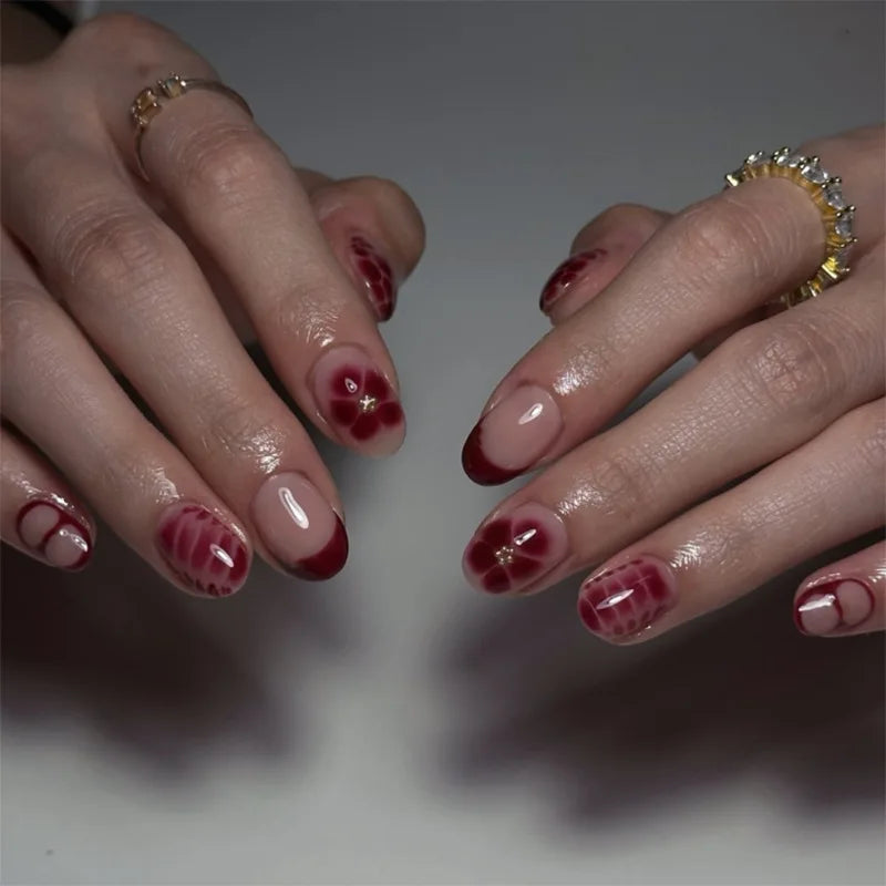 24pcs Flower Design Fake Nail Tips Full Cover - Smarsty