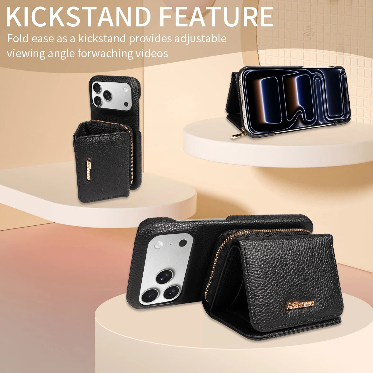 Crossbody PU Leather Phone Case for IPhone17 16 15 14 13 12 11pro Max Plus Mini Air 16e with Stand & Card Slots Wallet Cover
