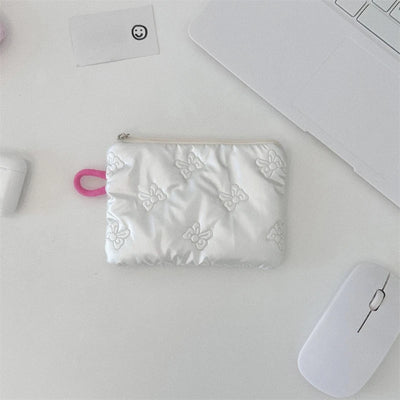 Silver Bow Coin Purse Zipper Wallet Organizer Cosmetic Bag - Smarsty