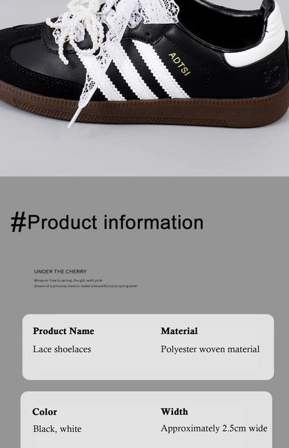 Fancy Lace Shoelaces for Women Casual Shoes 2.9CM Width Flat Shoelace for Sneakers Black White Shoe Laces Accessorices