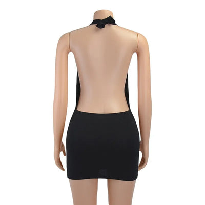 Women Sleeveless Backless Mini Skirt Dress 2023 Y2K Summer Bodycon Hang Neck Elegant Sexy Outfits Ladies Party Club Sundress - Smarsty