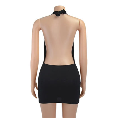 Women Sleeveless Backless Mini Skirt Dress 2023 Y2K Summer Bodycon Hang Neck Elegant Sexy Outfits Ladies Party Club Sundress - Smarsty