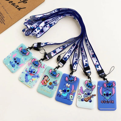 Disney Stitch ID Badge Holder Lanyards Pendant Lovely Girls Lilo Door Card Holders Neck Strap Keychain Women Credential Gift - Smarsty