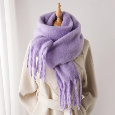 Winter Scarf for Women Cashmere Warm Solid Pashmina Blanket Wraps Female Thick Soft Bufanda Big Tassel Shawl Long Poncho Echarpe - Smarsty