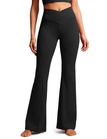 Crossover Flare Leggings for WomenHigh Waist V Cross Bootcut Bell Bottoms Tummy Control Yoga Pants - Smarsty