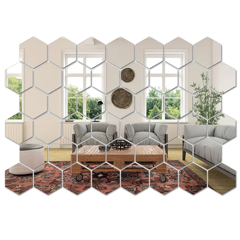 45pcs Hexagon Mirror Wall Stickers for Modern Decor - Smarsty