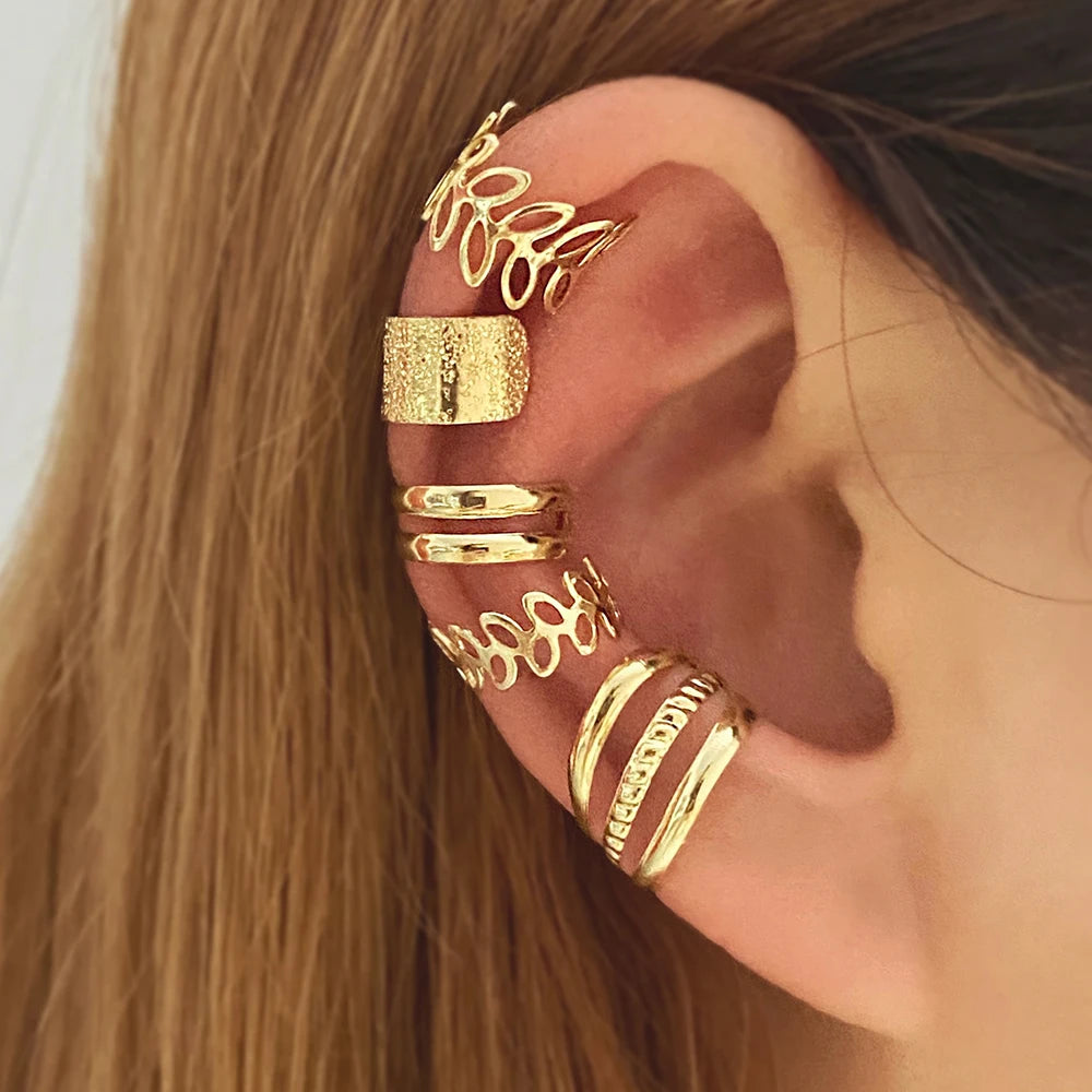 Vintage Gold Leaf Ear Cuff Non Piercing Clip Earrings - Smarsty