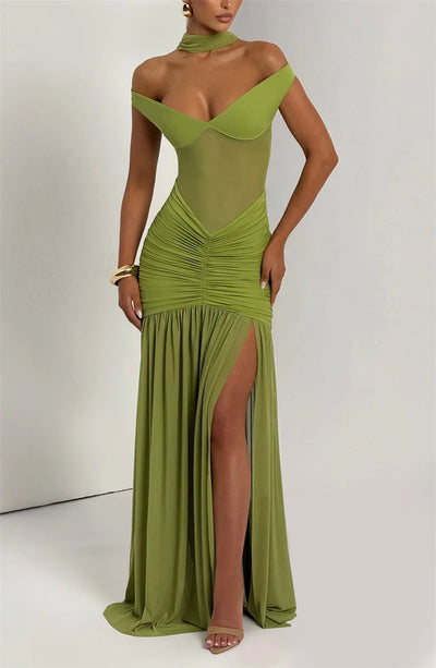 Mozision Off-shoulder Backless Sexy Maxi Dress Women Gown Halter Sleeveless Backless Thigh High Split Club Party Long Dress - Smarsty
