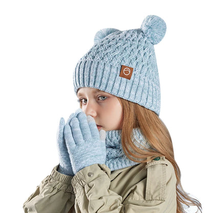 Winter Kids Hat Set Warm Beanie Scarf Gloves Pompom Fleece - Smarsty