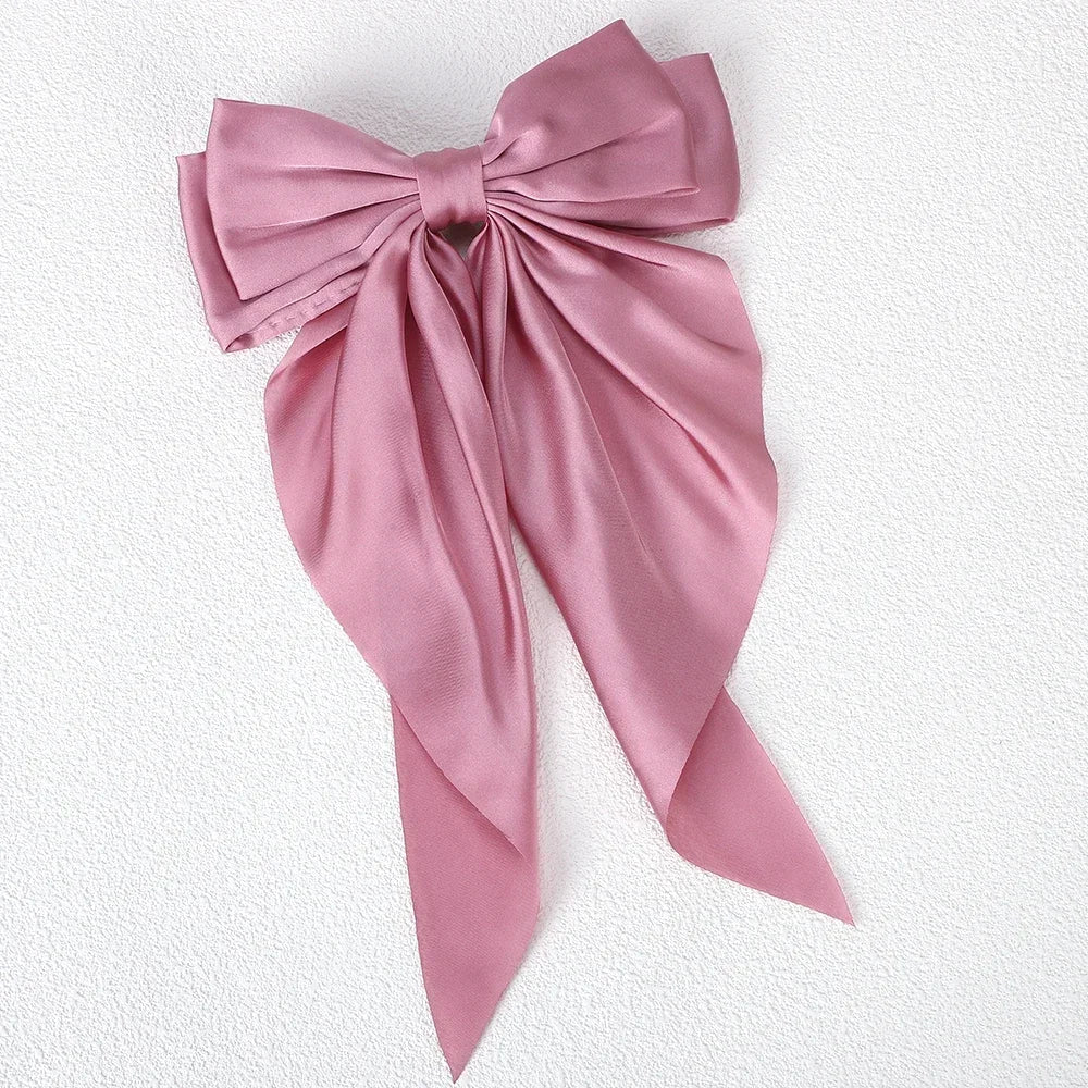 Girls Elegant Big Bow Satin Hair Clip Accessory - Smarsty